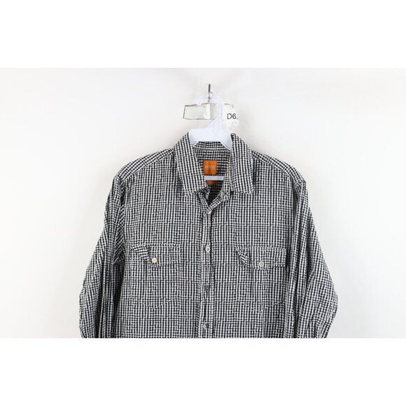 Hugo Boss Mens Small Slim Fit Houndstooth Checkered Collared Button Shirt Black - Picture 2 of 12